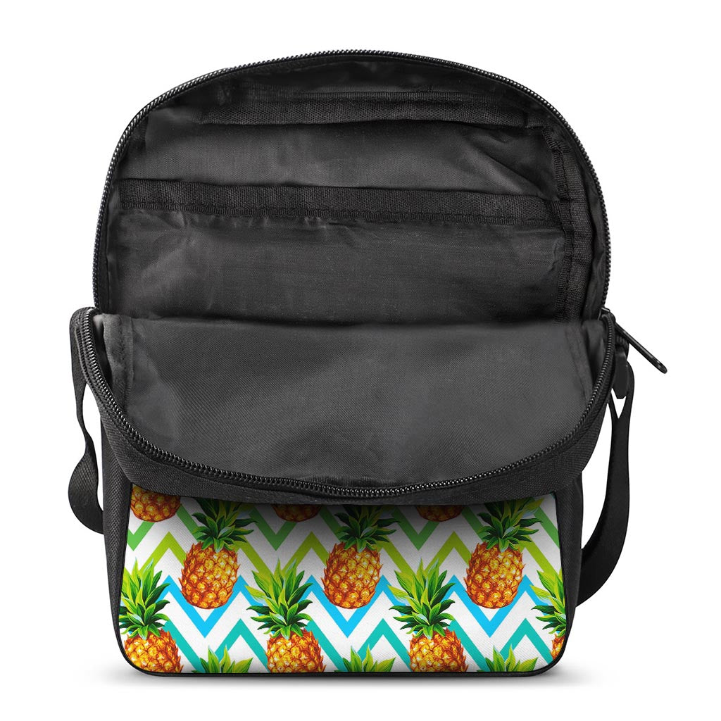 Teal Zig Zag Pineapple Pattern Print Rectangular Crossbody Bag