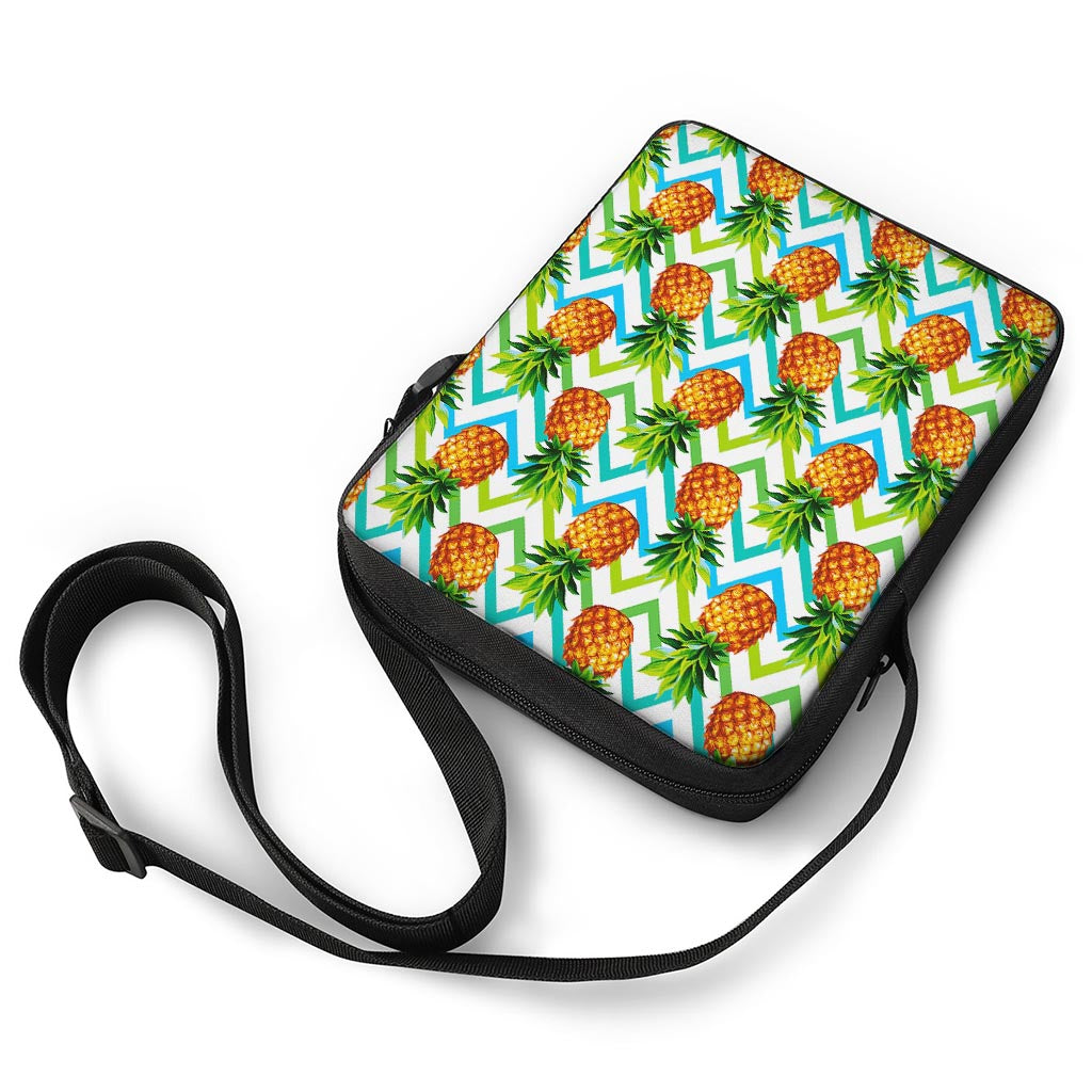 Teal Zig Zag Pineapple Pattern Print Rectangular Crossbody Bag