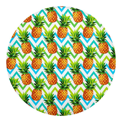 Teal Zig Zag Pineapple Pattern Print Round Blanket