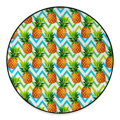 Teal Zig Zag Pineapple Pattern Print Round Floor Mat