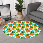 Teal Zig Zag Pineapple Pattern Print Round Rug