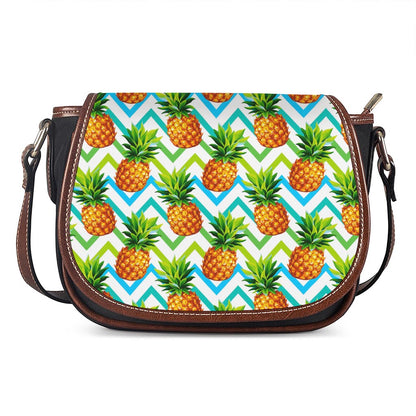 Teal Zig Zag Pineapple Pattern Print Saddle Bag