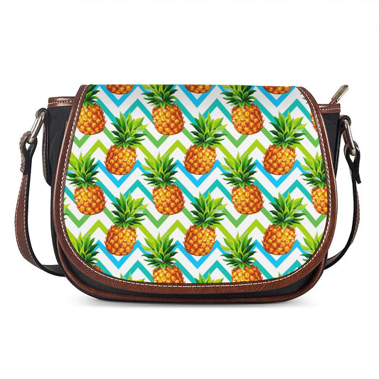 Teal Zig Zag Pineapple Pattern Print Saddle Bag