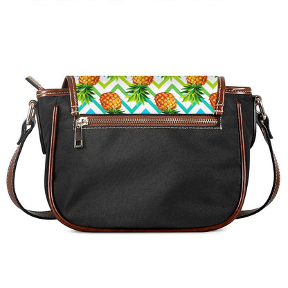 Teal Zig Zag Pineapple Pattern Print Saddle Bag