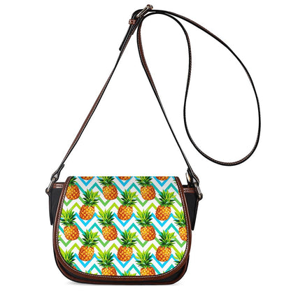 Teal Zig Zag Pineapple Pattern Print Saddle Bag