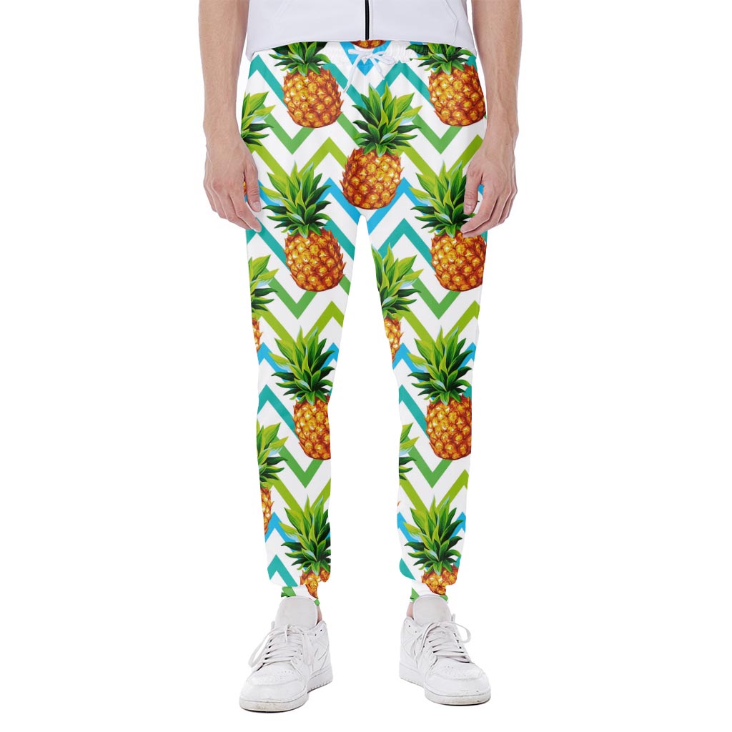 Teal Zig Zag Pineapple Pattern Print Scuba Joggers