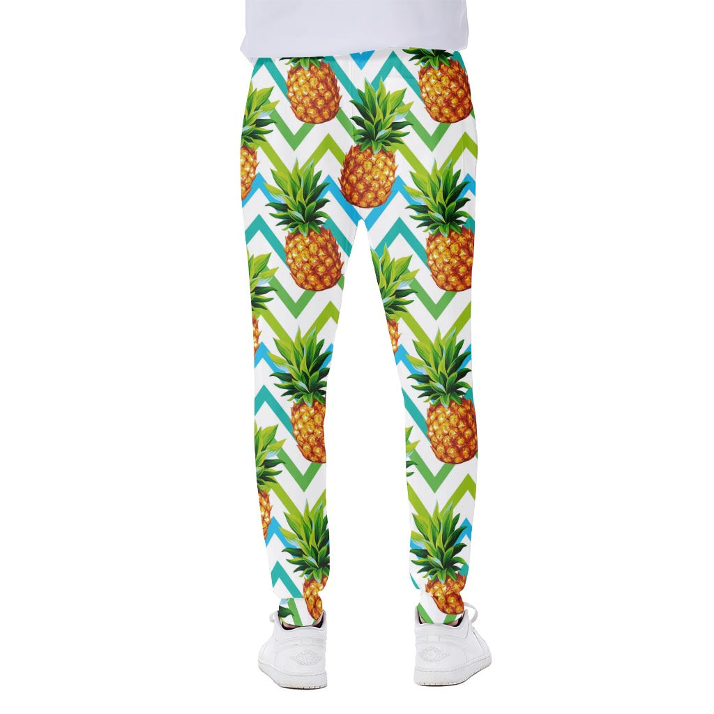 Teal Zig Zag Pineapple Pattern Print Scuba Joggers