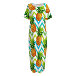 Teal Zig Zag Pineapple Pattern Print Short Sleeve Long Nightdress