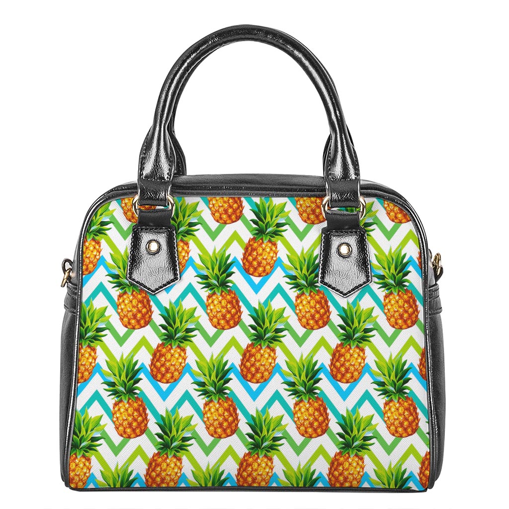 Teal Zig Zag Pineapple Pattern Print Shoulder Handbag