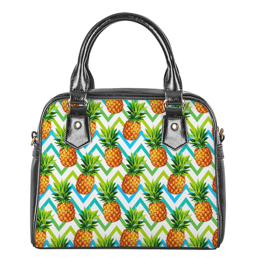 Teal Zig Zag Pineapple Pattern Print Shoulder Handbag