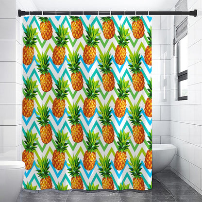 Teal Zig Zag Pineapple Pattern Print Shower Curtain