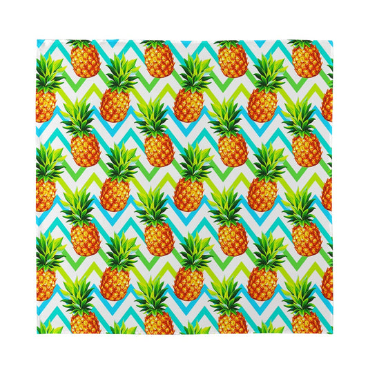 Teal Zig Zag Pineapple Pattern Print Silk Bandana