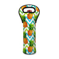 Teal Zig Zag Pineapple Pattern Print Single Neoprene Wine Tote