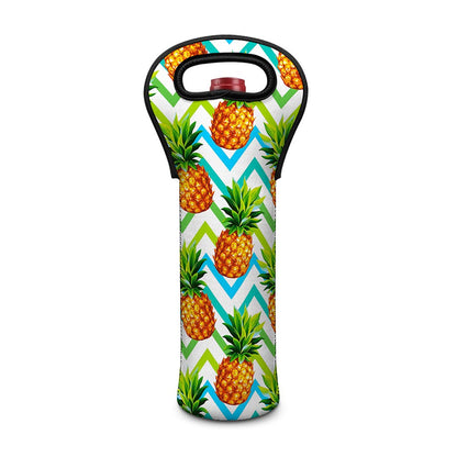 Teal Zig Zag Pineapple Pattern Print Single Neoprene Wine Tote
