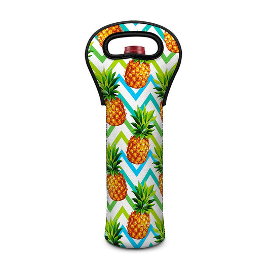 Teal Zig Zag Pineapple Pattern Print Single Neoprene Wine Tote