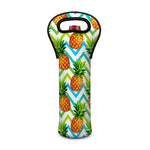 Teal Zig Zag Pineapple Pattern Print Single Neoprene Wine Tote