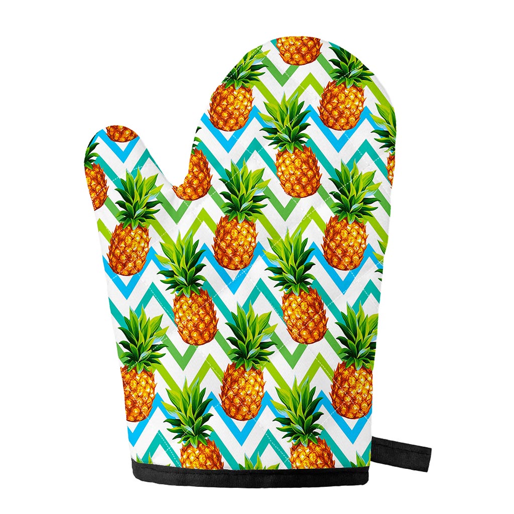 Teal Zig Zag Pineapple Pattern Print Single Oven Mitt