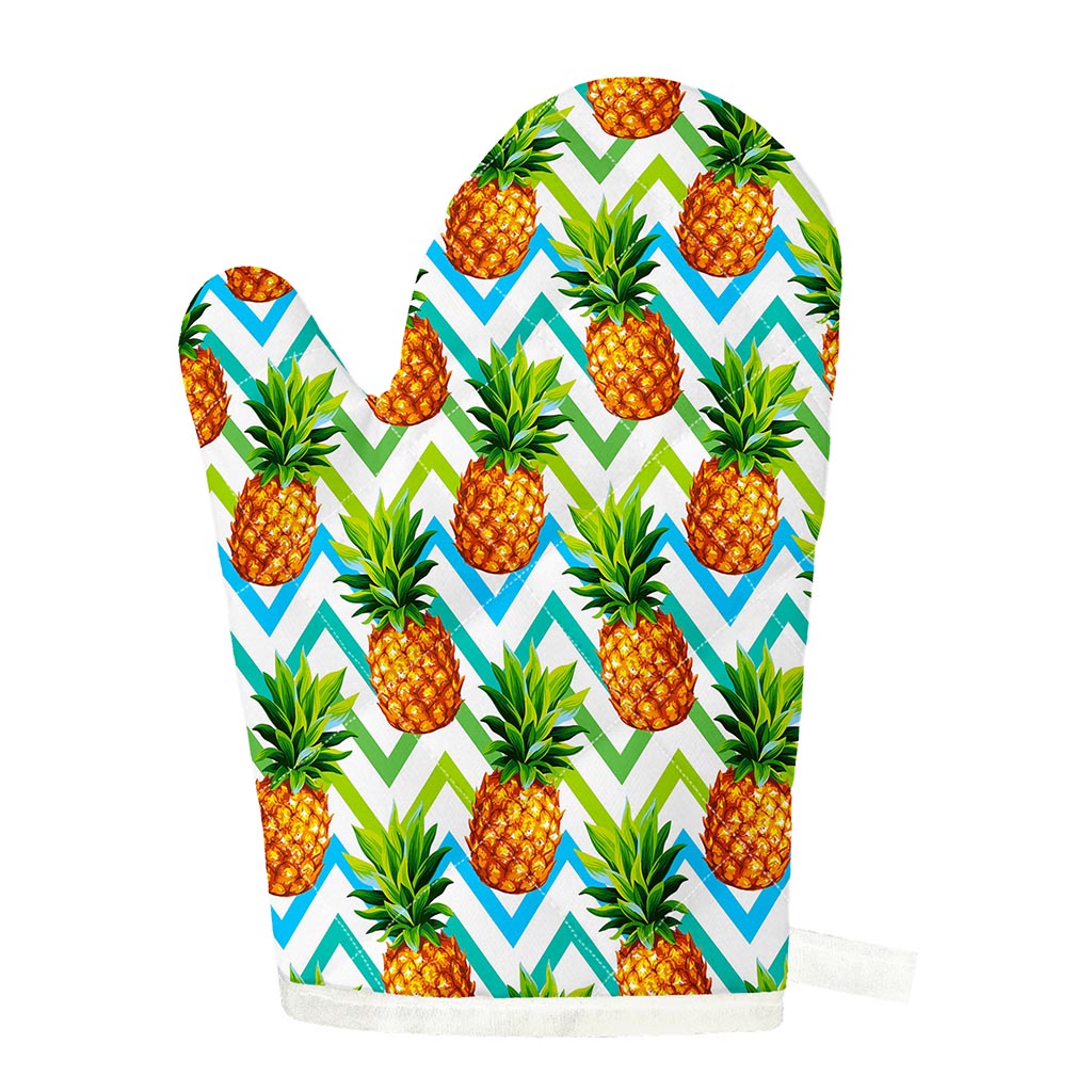 Teal Zig Zag Pineapple Pattern Print Single Oven Mitt