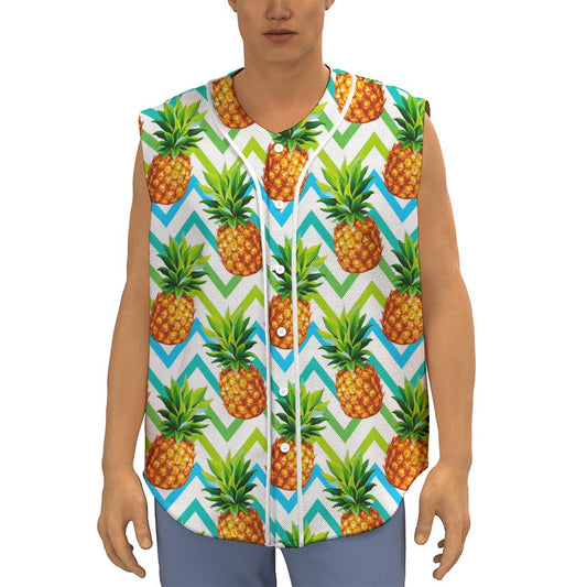 Teal Zig Zag Pineapple Pattern Print Sleeveless Baseball Jersey
