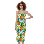 Teal Zig Zag Pineapple Pattern Print Slim Fit Midi Cami Dress