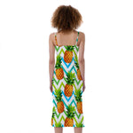 Teal Zig Zag Pineapple Pattern Print Slim Fit Midi Cami Dress