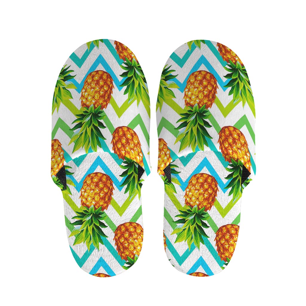 Teal Zig Zag Pineapple Pattern Print Slippers