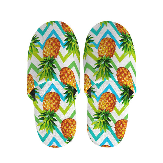 Teal Zig Zag Pineapple Pattern Print Slippers