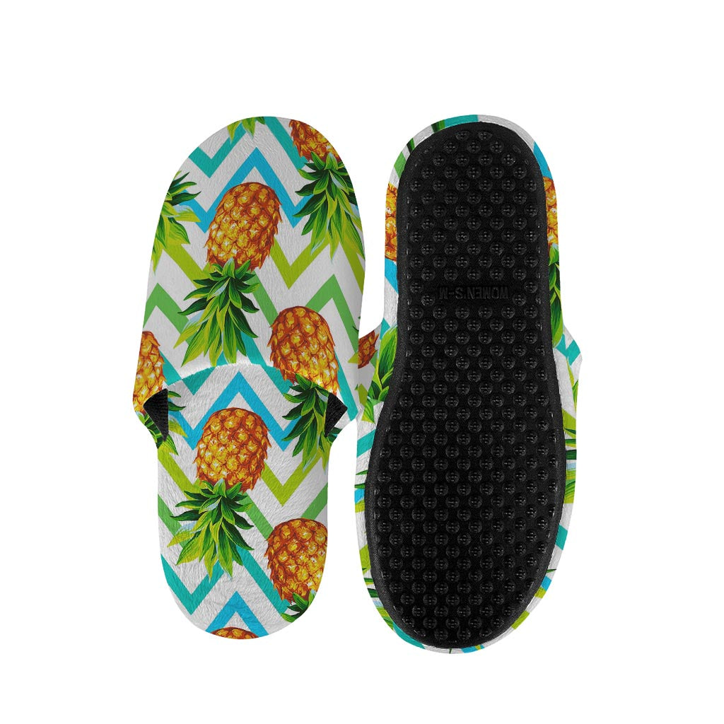 Teal Zig Zag Pineapple Pattern Print Slippers