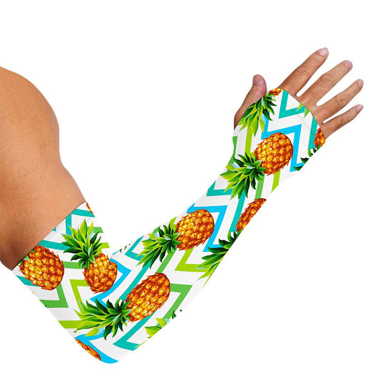 Teal Zig Zag Pineapple Pattern Print Sun Protection Arm Sleeves