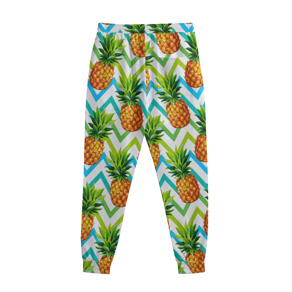 Teal Zig Zag Pineapple Pattern Print Sweatpants