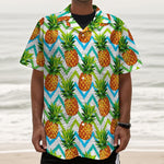 Teal Zig Zag Pineapple Pattern Print Textured Short Sleeve Shirt
