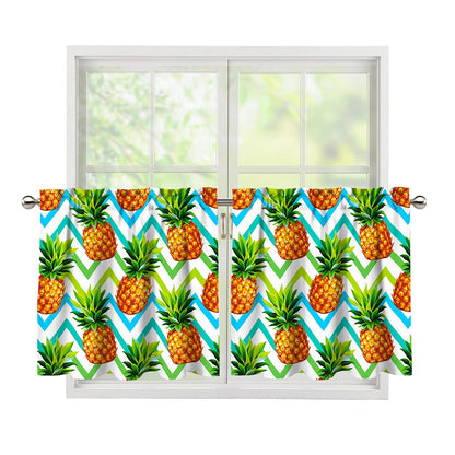 Teal Zig Zag Pineapple Pattern Print Tier Curtains