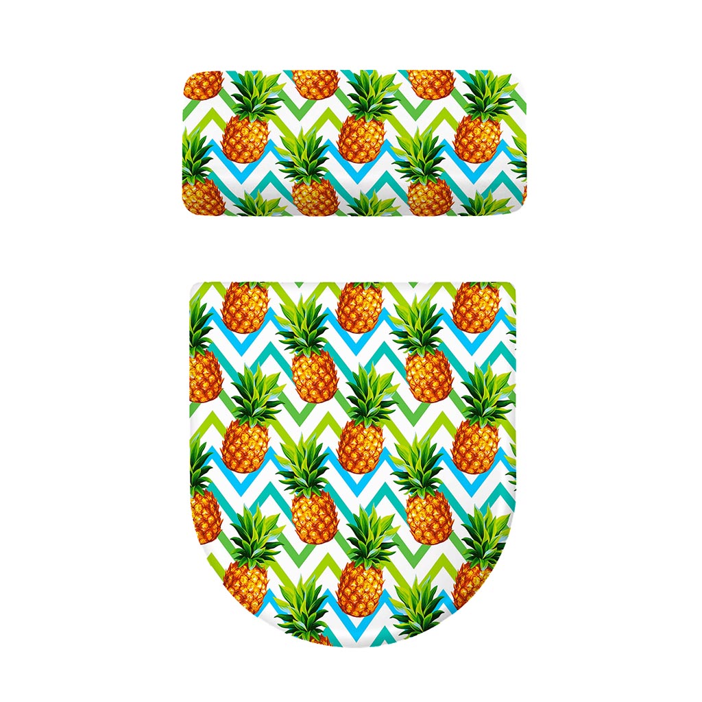Teal Zig Zag Pineapple Pattern Print Toilet Lid And Tank Cover Set
