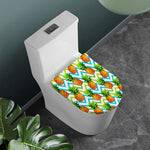 Teal Zig Zag Pineapple Pattern Print Toilet Lid Cover