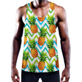 Teal Zig Zag Pineapple Pattern Print Men's Workout Tank Top