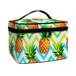 Teal Zig Zag Pineapple Pattern Print Travel Makeup Bag