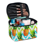 Teal Zig Zag Pineapple Pattern Print Travel Makeup Bag