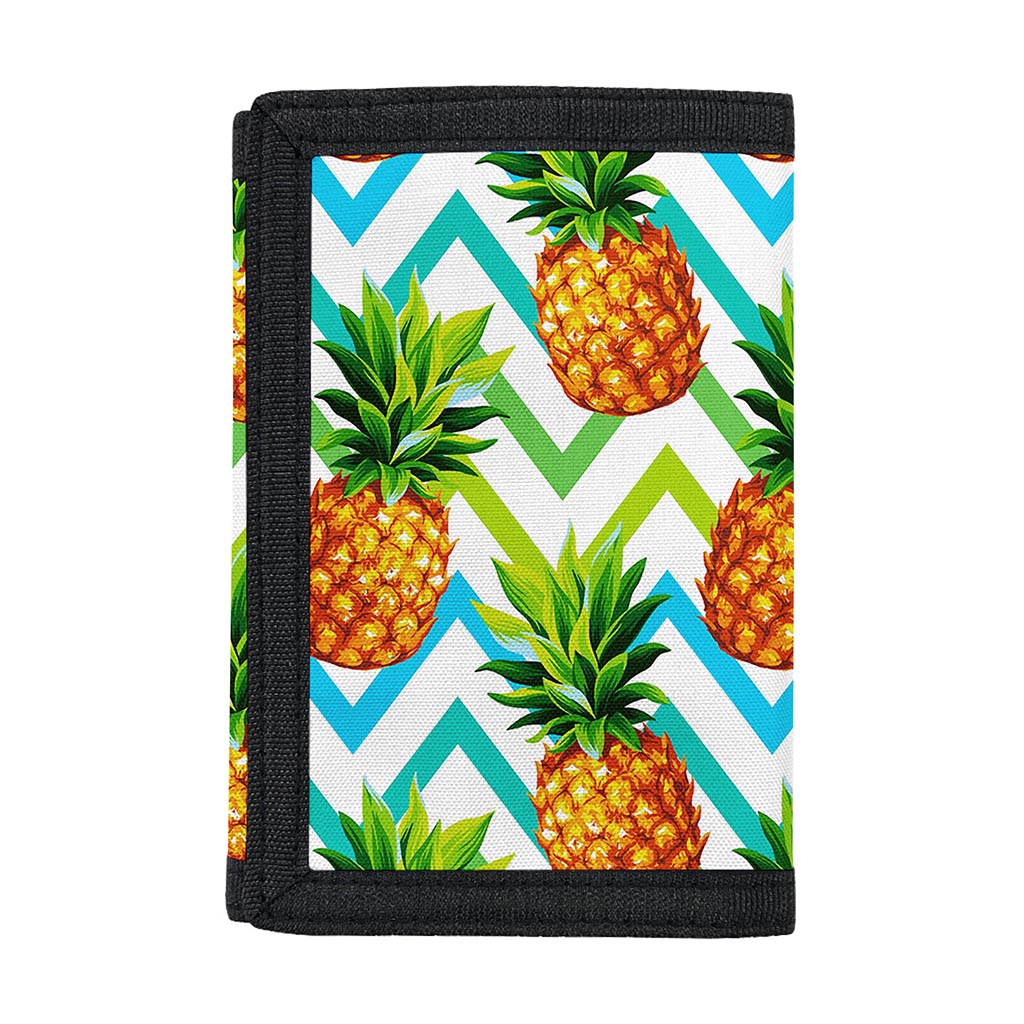 Teal Zig Zag Pineapple Pattern Print Trifold Wallet