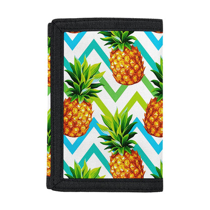 Teal Zig Zag Pineapple Pattern Print Trifold Wallet
