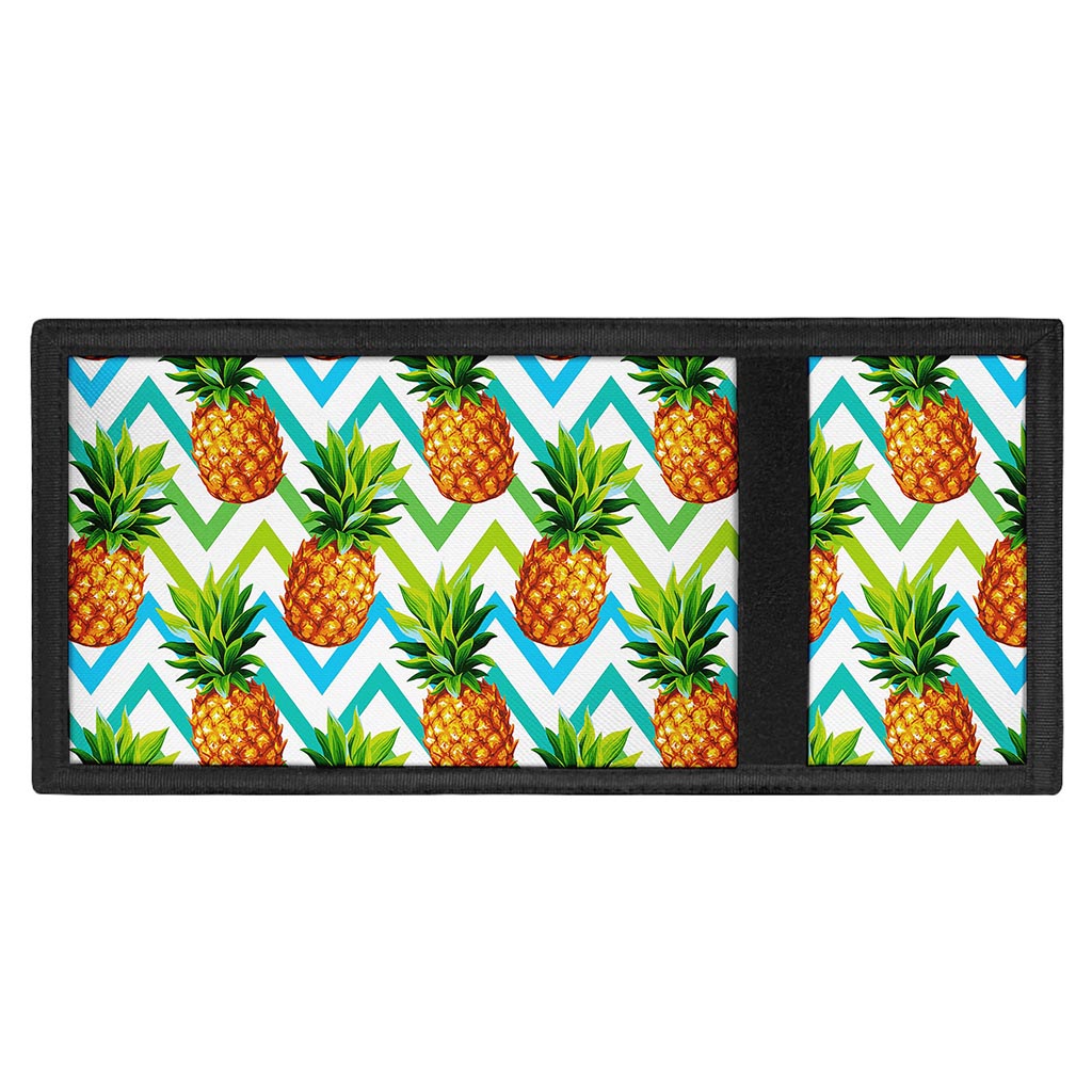 Teal Zig Zag Pineapple Pattern Print Trifold Wallet