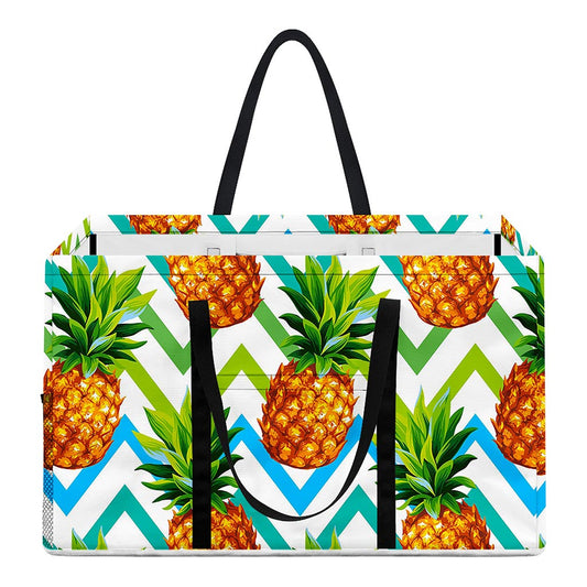 Teal Zig Zag Pineapple Pattern Print Utility Tote Bag