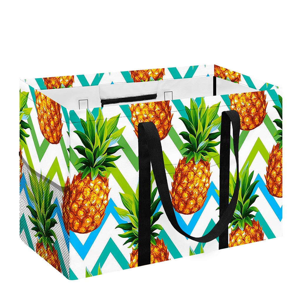 Teal Zig Zag Pineapple Pattern Print Utility Tote Bag