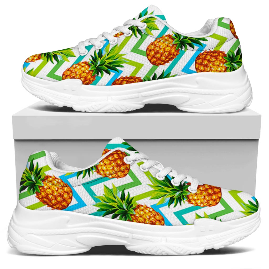 Teal Zig Zag Pineapple Pattern Print White Chunky Shoes