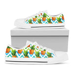 Teal Zig Zag Pineapple Pattern Print White Low Top Sneakers