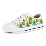 Teal Zig Zag Pineapple Pattern Print White Low Top Sneakers