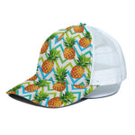 Teal Zig Zag Pineapple Pattern Print White Mesh Trucker Cap