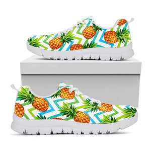 Teal Zig Zag Pineapple Pattern Print White Running Shoes