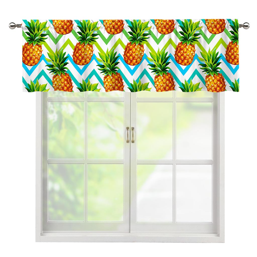 Teal Zig Zag Pineapple Pattern Print Window Valance