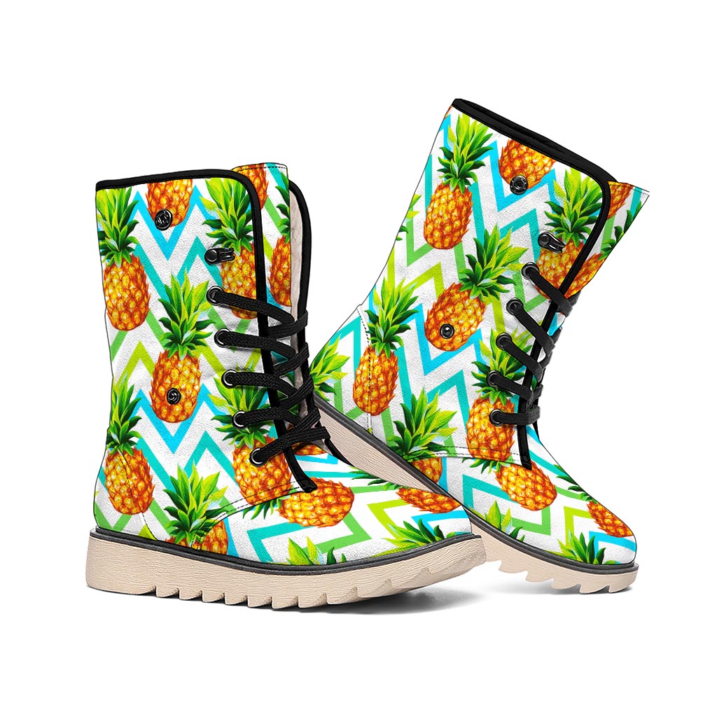 Teal Zig Zag Pineapple Pattern Print Winter Boots