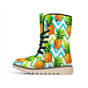 Teal Zig Zag Pineapple Pattern Print Winter Boots